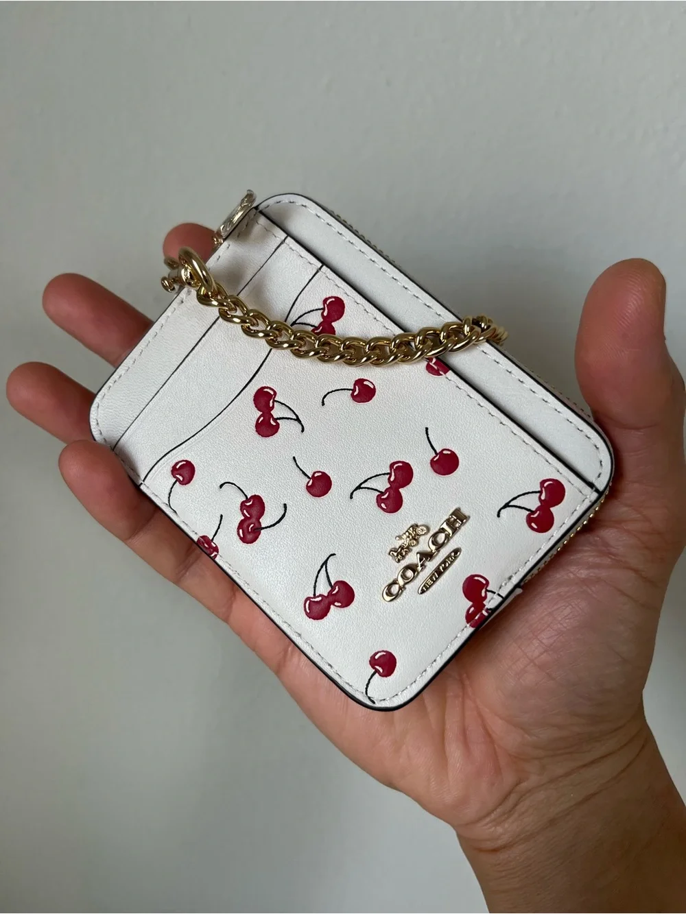 Coach Zip Card Case With  Cherry Print🎈🎈